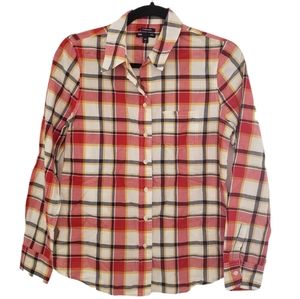 GAP Boyfriend fit red cotton plaid tartan button down longsleeve shirt S